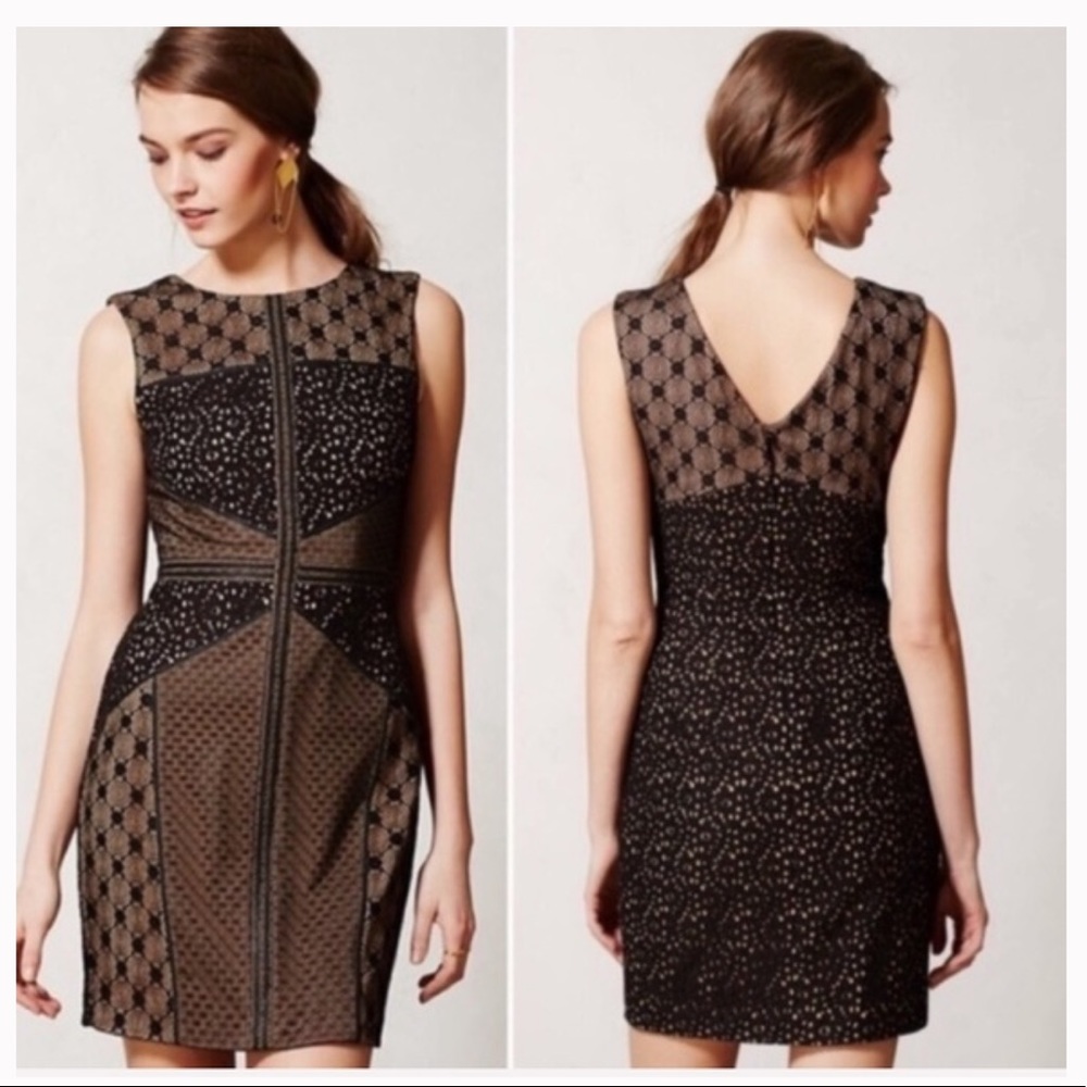 Anthropologie Black Lace Overlay Sheath Dress